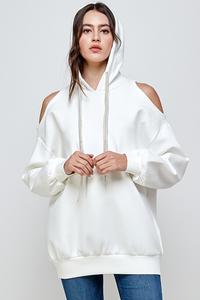 White Cut Out Hoodie with Pearl Embellishments